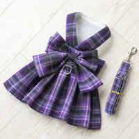 Dog Harness and Leash Set with Cat Harness and Leash, Deep Violet Plaid Polyester Dress for Small Medium Dogs Cats, Non-Retractable Leash Set