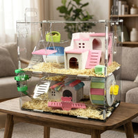 Large Hamster Cage with Built-in Tubes, Double Layer Hamster Cage in Acrylic, Spacious Habitat for Syrian and Dwarf Hamster, Transparent Viewing