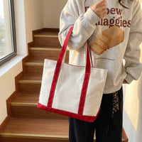 Travel Bag and Tote Bag for Women with Zipper, Large Canvas Shoulder Bag for Work, Shopping Bag with Double Straps, Medium Soft Student Bag