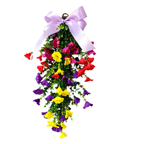 Colorful Morning Glory Swag Easy to Hang Floral Door Wreath for Outdoor, Wedding