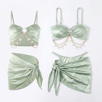 Swimsuit Three-Piece Swimming Costume for Women, Stylish Quick Dry Polyester Bikini Set with Chest Pads for Support