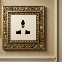 Ornate Universal Socket with Floral Border Gold-Toned Retro Wall Outlet Embossed Hardware Zinc Alloy for Interior Designers, Homeowners, Home Renovation, Villas, Hotels