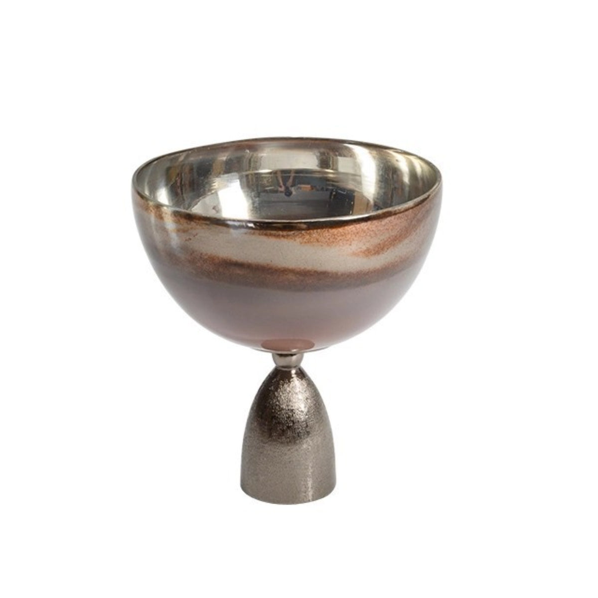 Glass Bowl with Aluminum Base Sculptural Decorative Pedestal Dish Reflective