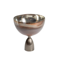 Glass Bowl with Aluminum Base Sculptural Decorative Pedestal Dish Reflective