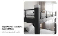 Long-Lasting Metal Bunk Bed Space-Saving Dormitory Bed Safety Guardrails Bedroom Furniture Easy Assembly for Employees, Roommates, Personnel Quarters, Apartment, Hostel, Small Room