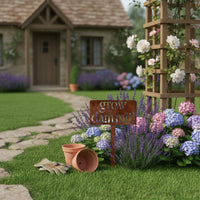 Rectangular Metal Garden Sign White Lettering Garden Sign Rust-Brown