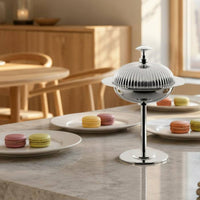 Domed Dessert Server Reflective Silver Finish Pedestal Serving Bowl Decorative Design Lidded Serving Vessel for Tabletop Display