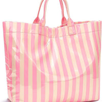 Striped PVC Tote Bag with Waterproof Top Handle