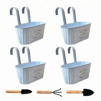 4 Pieces Oval Hanging Planter Removable Handle Metal Hanging Planter Reusable