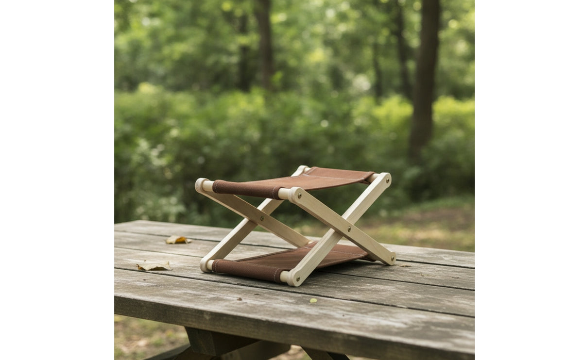 Canvas Footstool Foldable Wooden Frame with Canvas Strap Portable Folding Stool for Campers, Journeyers, Camping, Travel, Beach