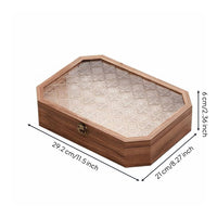 Glass Top Wooden Box Dustproof Octagonal Wood Display Case Lidded with Clasp