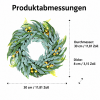 Spring Door Wreath 30cm, Semi-Handmade Decorative Wreath for Front Door, Country Style Spring Decoration, Artificial Flower Wreath for Renters