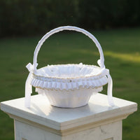 Flower Girl Basket Lace Border White Flower Basket Pleated Design