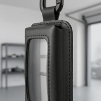 Transparent Window Garage Door Opener Pouch Carabiner Clip Garage Door Opener Holder Hook-and-Loop Closure PU Leather Pouch Stitched Edges