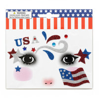 Easy to Apply Independence Day Glitter Face Sticker Iridescent American Flag Face Jewels Waterproof Self-Adhesive Crystal Decals for Women, Teens, Parades