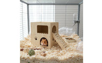 Interactive Toy Wooden Hamster House with Ramp Easy Assembly 2-Story Hamster Hideout for Pet Terrarium