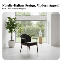 Walnut Wood Armchair Nordic Aesthetic Curved Spine Wooden Chair Italian Design Upholstered Pad for Restaurant, Home Office