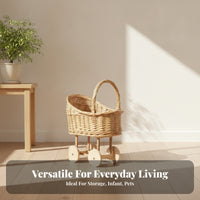 Baby Basket Stroller Handwoven Rattan Baby Carriage Basket Wicker Carriage Planter Natural Portable Handle for Nursery, Display