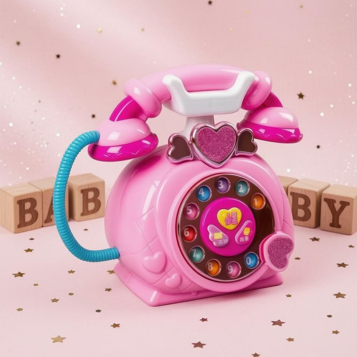 Glossy Plastic Music and Story Phone Colorful Buttons Princess Phone Toy Glittery Accents Toy Telephone with Cord Retro Style for Children