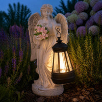 Solar Angel Girl Garden Statue with Lantern - Outdoor Resin Yard Decor Night Light