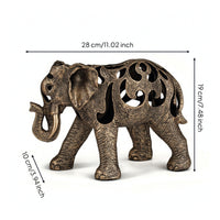 Elephant Sculpture with Cutout Patterns Antique Bronze Resin Elephant Figurine Retro Style Ornament for Art Collectors, Living Room, Office, Bookshelf