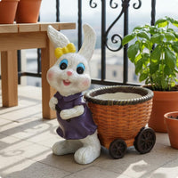Bunny Flower Pot Sculpture Cute Resin Bunny Statue Seasonal Garden Decoration for Lawn, Balcony