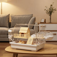 Large Hamster Cage with 5 Accessories, Clear Hamster Habitat in Acrylic, Large Space Syrian Hamster Cage with Removable Lid Upper Entry