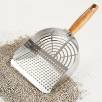 Litter Scooper and Metal Sifter with Rectangular Head, Stainless Steel Cleaner for Multi-Cat Household, Easy Clean Hanging Hole Storage Design