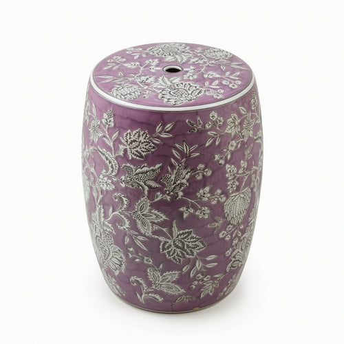 Drum Stool Embossed Ceramic Accent Table Versatile for Bedroom