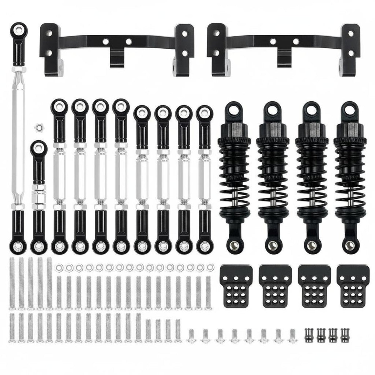 Metal Pull Rod and Shock Damper Kit Easy to Install Metal Chassis Link Rod Kit RC Car Shock Absorb Set for Modification, Upgrading