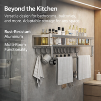 Wall Mount Rack for Utensil Storage, Durable Spice Made of Metal, Space Aluminum Kitchen Organizer with Adhesive Setup