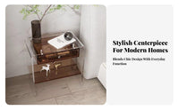 Curved designd Table with literature material compartment compartment Ample Storage Nightstand Multi-Functional