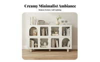 Solid Wood Legs Cream Design Low Cabinet Easy to Clean Underneath Modular Cubby Bookshelf Anti-Tip Safety Feature Freestanding Stackable Organizer for Living Room, Home Office, Bedroom, Entryway