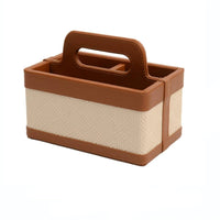Divided Desktop Organizer Woven Storage Box with Handle Portable for Desk
