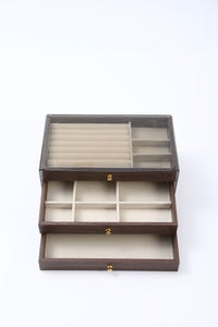 Walnut Wood Grain Jewelry Storage Box, 3 Layers, Large Size