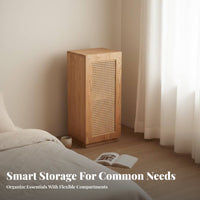 Rattan Door Bedside Cabinet Minimalist Design Nightstand Wide Top Surface