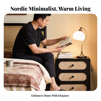 3-Drawer Rattan Bedside Table Multi-Functional Nightstand Easy Assembly