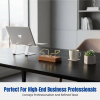 Wooden Business Card Holder, Walnut & Beech, Geometric Design, Large Capacity Desktop Organizer