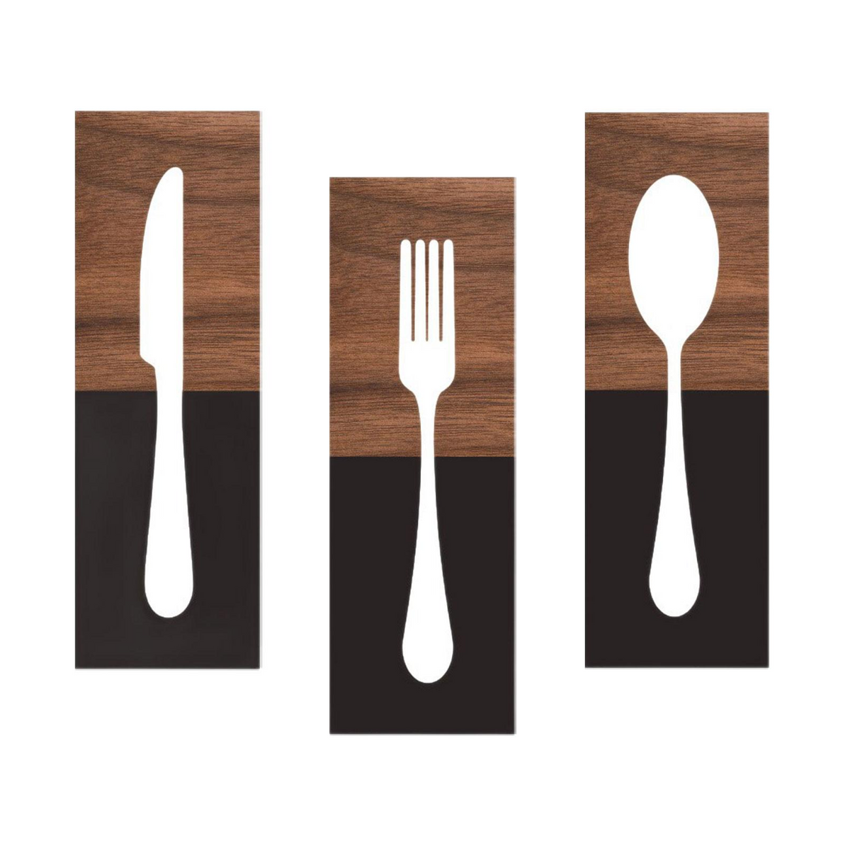 3 Pieces Tableware Plaque Rustic Farmhouse Style Home Decoration Cutlery Pattern Gift Idea for Cafe Owners, Living Room, Hallway