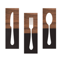 3 Pieces Tableware Plaque Rustic Farmhouse Style Home Decoration Cutlery Pattern Gift Idea for Cafe Owners, Living Room, Hallway