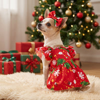 Pet Christmas Snowflake Dress with Headwear for Cats and Small Dogs