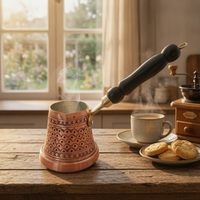 Turkish Coffee Pot Tin-Lined Hammered Copper Cezve Engraved