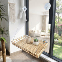 Cat Hammock Window Cat Perch, Handwoven Rattan Cat Bed with Strong Suction Cup Mount, Folding Storage for Sunbathing Indoor Use, Up to 15kg