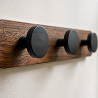Chinese Style Walnut Wood Wall Mounted Coat Rack with Hooks, No-Drill Installation, 5-10kg Load Bearing for Entryway & Wardrobe