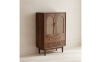 Vintage Cane Door Cabinet Multifunctional Console Cabinet Mid-Century Freestanding Cupboard Sturdy for Small Areas