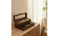 6-Slot Watch Display Case with Glass Lid Tabletop Watch Box with Drawer Clear Jewelry Drawer Organizer Safeguarding for Boutique