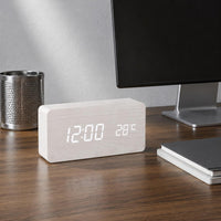 Voice Control LED Timepiece Minimalist Design Tabletop Gadget USB Charging Ports