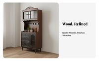 Multi-Functional Solid Wood Liquor Cabinet Sturdy Construction Wood Top Sideboard Large Capacity Vintage Coffee Bar Cabinet Versatile Use for Small Apartment Dwellers, Entertainers, Interior Decorators