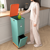 Trash Can 45L 39L Trash Can with Lid 2-stage Sorting Caster-equipped Kitchen Use 39L Dustbox
