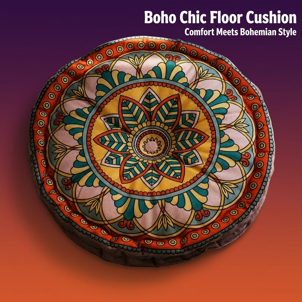 Bohemian Mandala Floor Pillow Cover, Thick Padded Cushion, Round Seat Pad, Ethnic Meditation Pouf, Balcony Seating Cushion